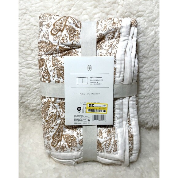 Printed Voile Tonal Floral Quilt Sham - Threshold - Standard Ivory/Camel NEW - Picture 6 of 6